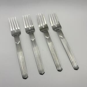 4 Cambridge TIDES Salad Forks 7-1/8" Stainless Ridges Ribbed Glossy Silverware